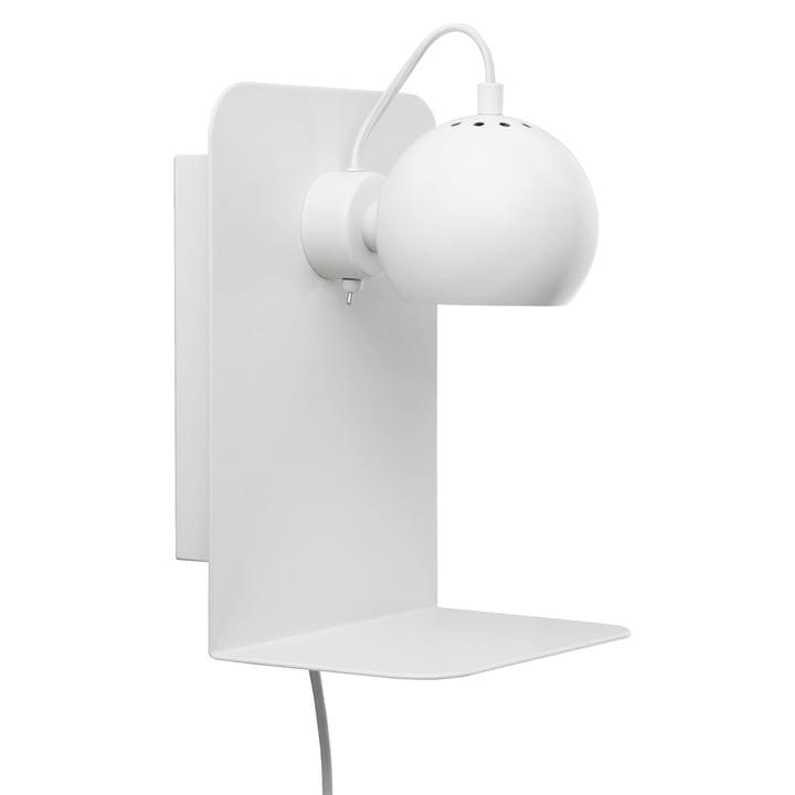 Ball Lampe murale USB avec étagère, blanc mat de Frandsen