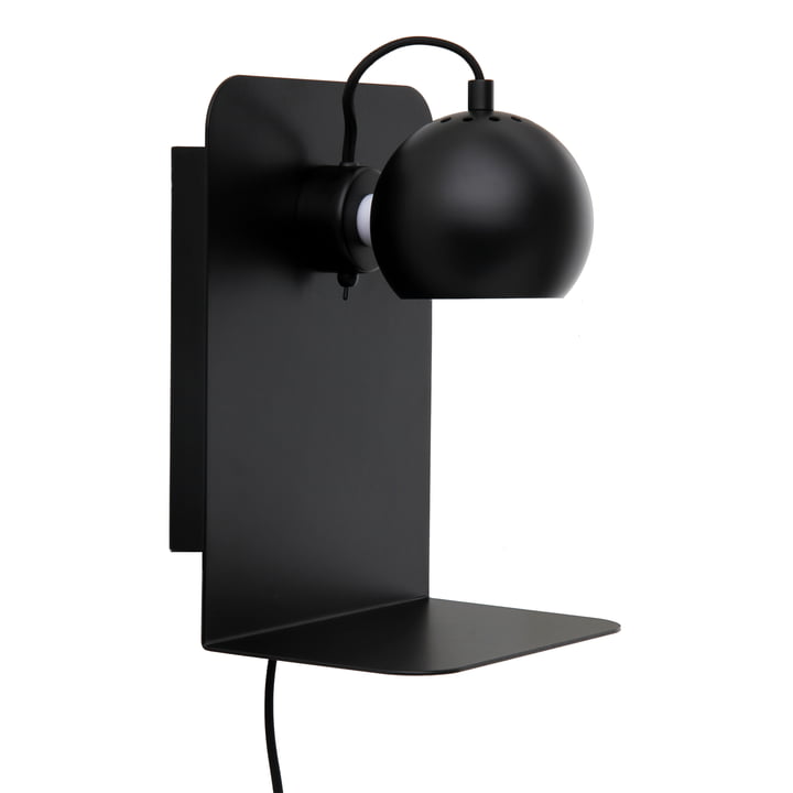 Ball Lampe murale USB avec étagère, noir mat de Frandsen