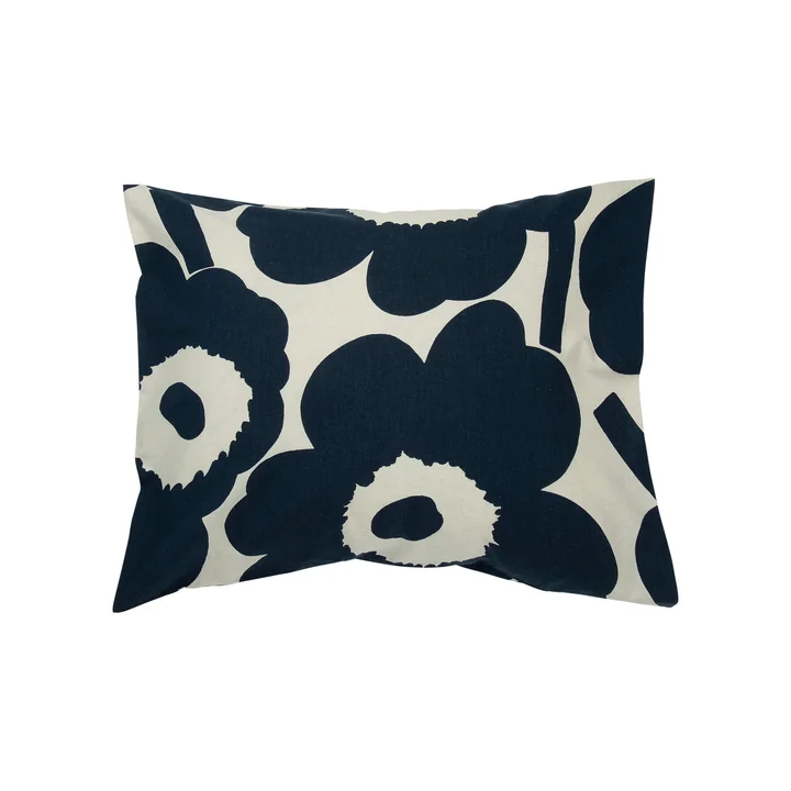 Unikko Taie d'oreiller 50 x 60 cm de Marimekko en coton blanc / bleu foncé