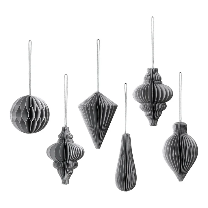 Christmas Mix Pendentif décoratif, Ø 5 x H 7 cm, argent (set de 6) de Broste Copenhagen