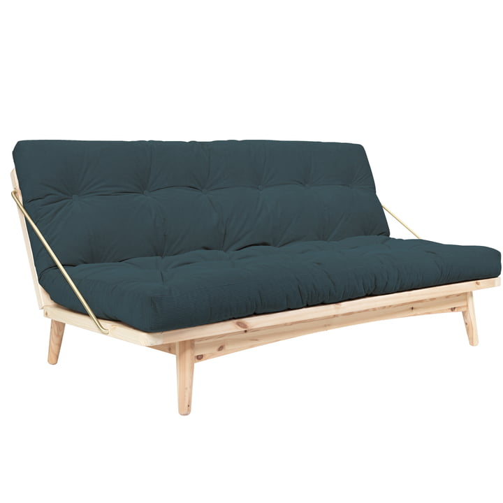 Le canapé-lit Folk 130 cm, pin laqué clair / velours côtelé bleu pale (513) de Karup Design
