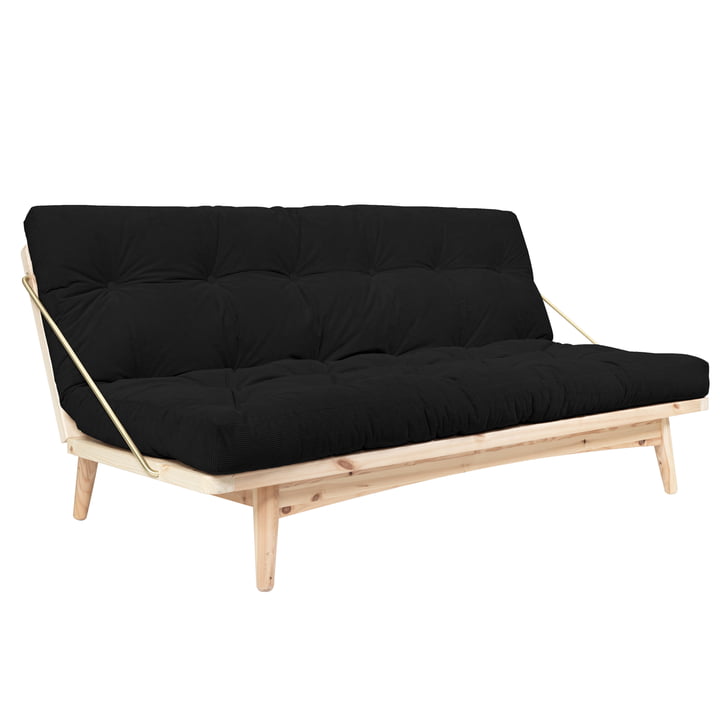Le canapé-lit Folk 130 cm, pin laqué clair / velours côtelé charcoal (511) de Karup Design