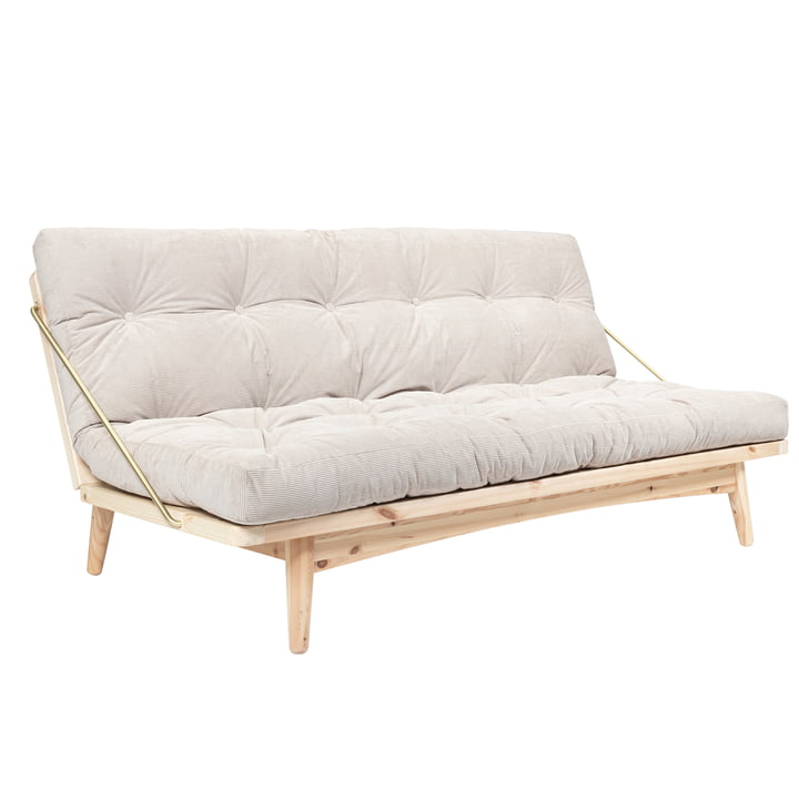 Le canapé-lit Folk 130 cm, pin laqué clair / velours côtelé ivoire (510) de Karup Design