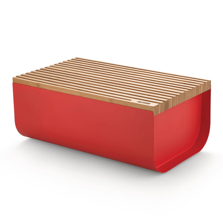La boîte à pain Mattina avec planche à découper, bambou / rouge par Alessi