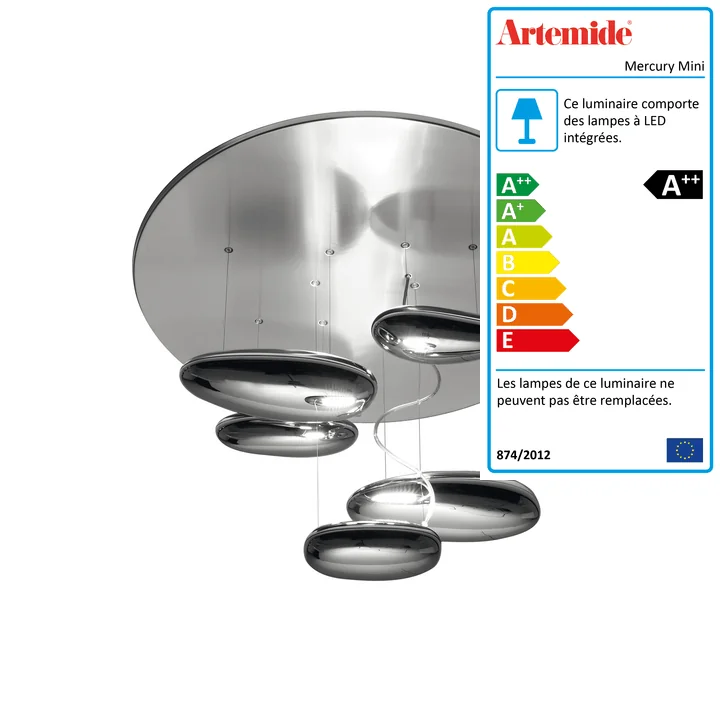 Plafonnier LED Mercury Mini, 2700K / chrome poli par Artemide