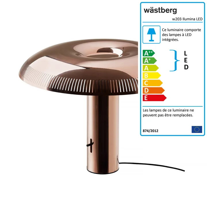 La lampe de table w203 Ilumina LED de Wästberg en cuivre