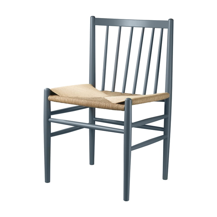 La chaise J80 de FDB Møbler en hêtre laqué bleu gris / tressage naturel