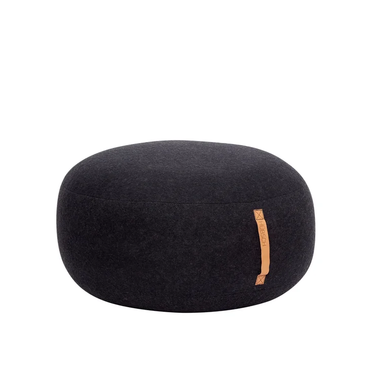 Pouf avec poignée en cuir Ø 75 cm, gris foncé de Hübsch Interior