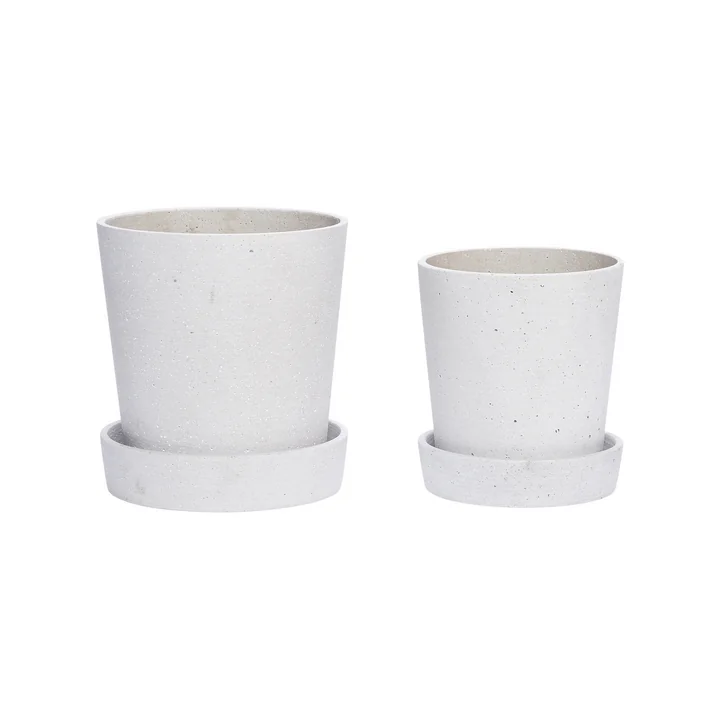 Pot à plantes avec soucoupe set de 2, gris, petit par Hübsch Interior