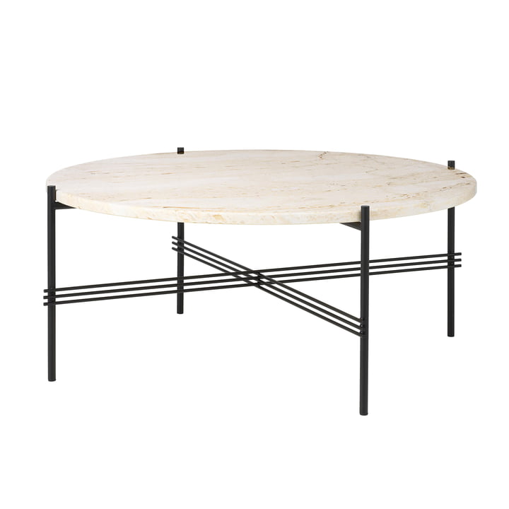 Travertine table basse, Ø 80 cm, noir / blanc par Gubi