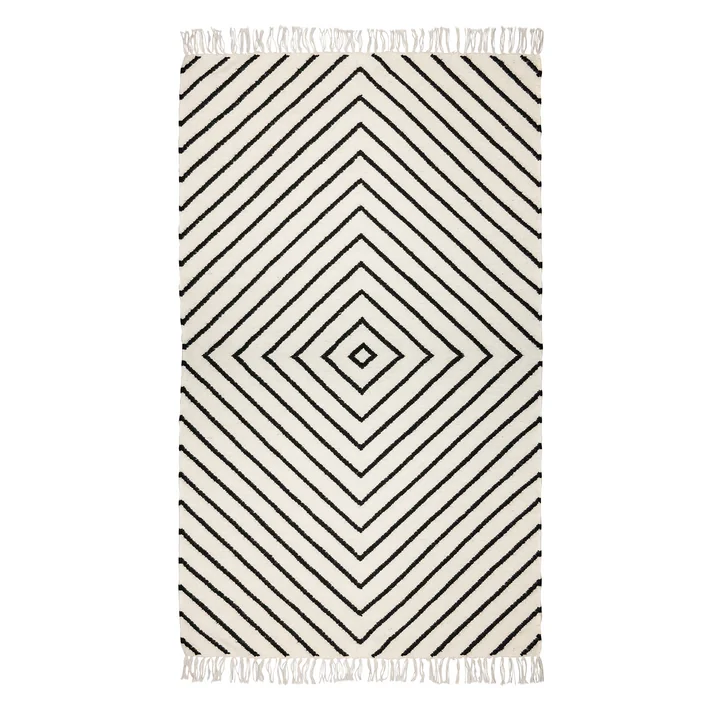 Collection - Kelim Tapis, motif en losange, blanc cassé / black
