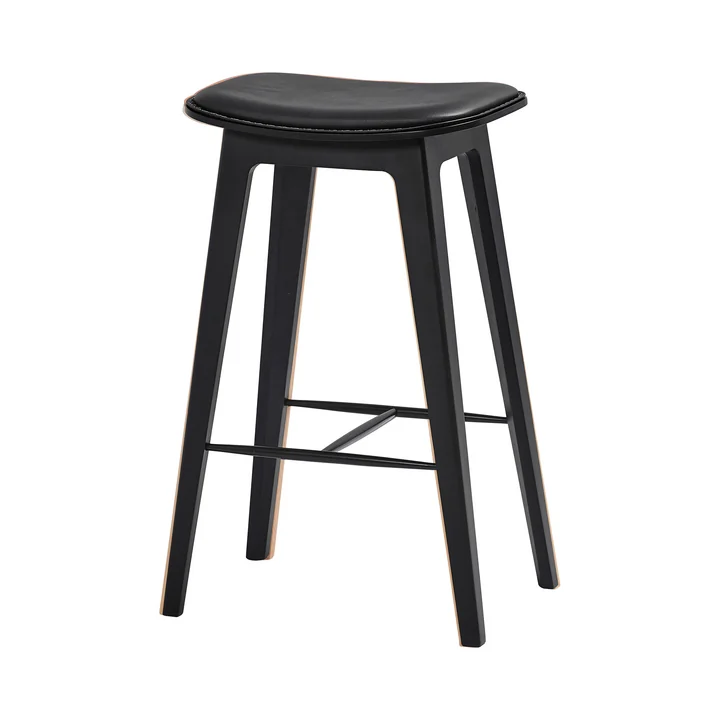 Le tabouret de bar Nordic H 73 cm de SACK it, hêtre noir / cuir ultra noir