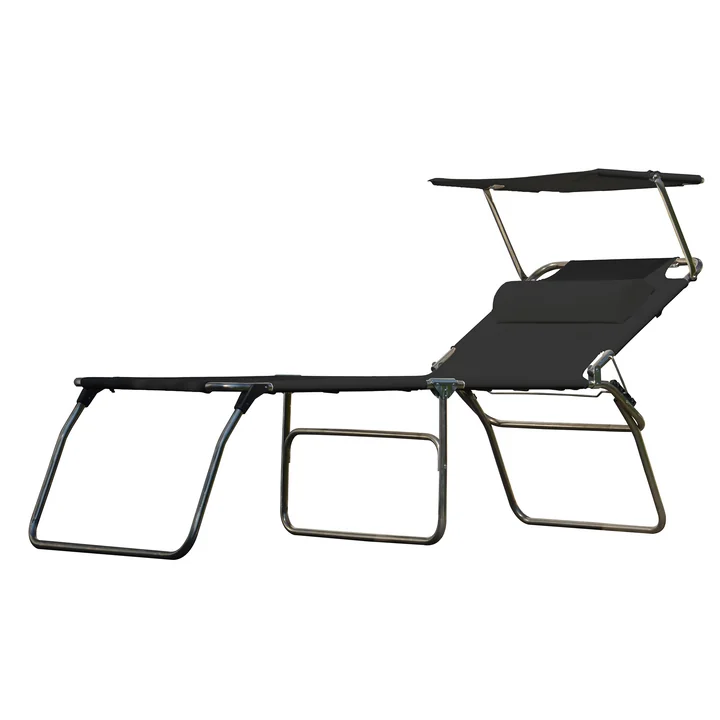Amigo La chaise longue à trois pieds de Fiam Big 50+ Sun avec pare-soleil et traversin, noir