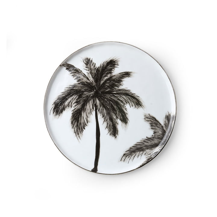 Le site Bold & Basic Assiette en céramique de HKliving , Ø 22 cm, blanc / motif palmier