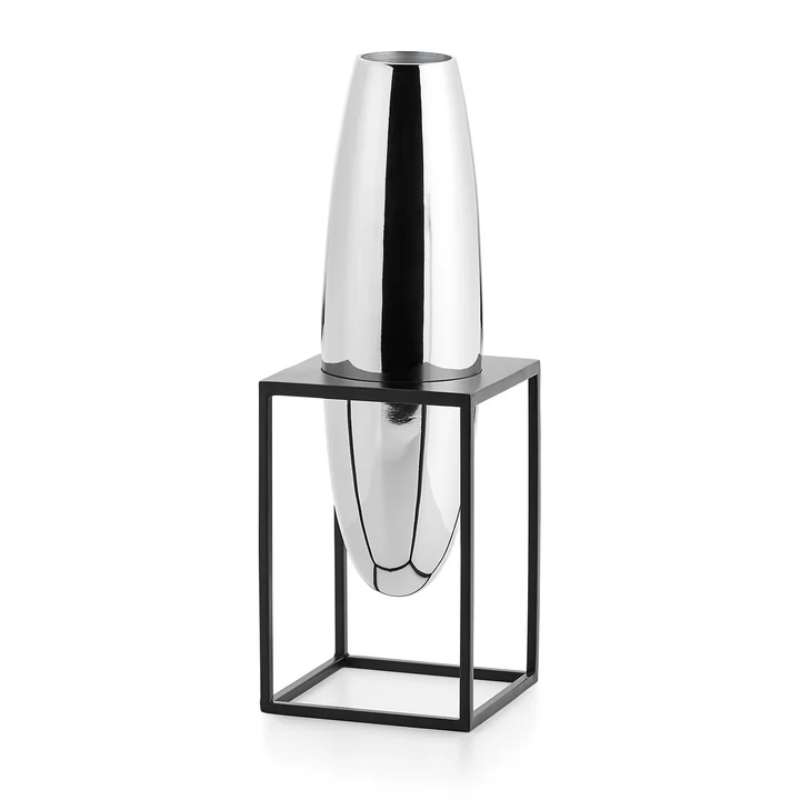 Solero Vase S sur pied de Philippi en argent / noir