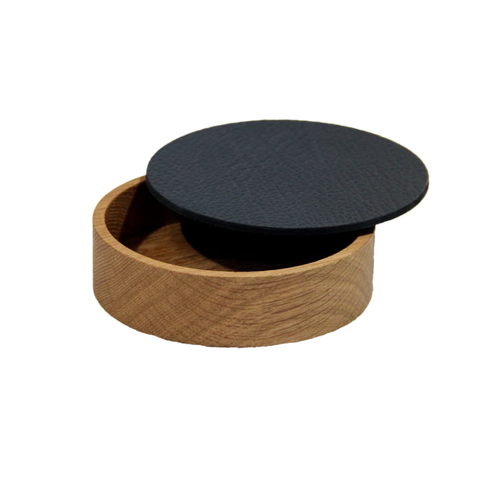 Wood Box avec couvercle rond S Ø 11 cm de LindDNA en chêne naturel / noir