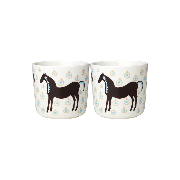 Le mug Musta Tamma (lot de 2) de Marimekko, 200 ml, blanc / brun foncé / beige (automne 2021)