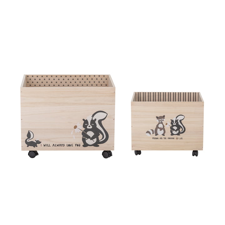 Nonni Boîte de rangement avec roues de Bloomingville en bois de paulownia en noir (ensemble de 2)