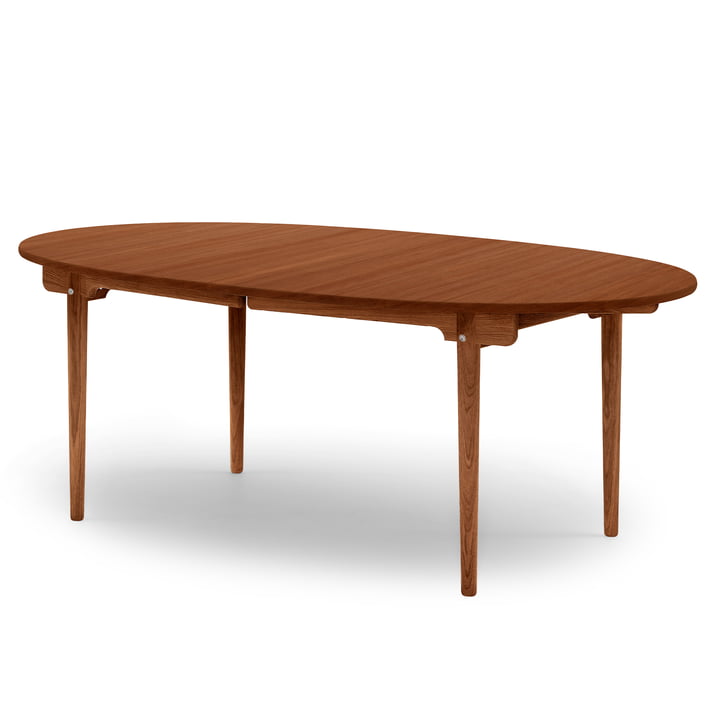 CH338 Table de salle à manger extensible, 200 x 115 cm de Carl Hansen en acajou savonné (avec rallonge pour 2 plateaux)