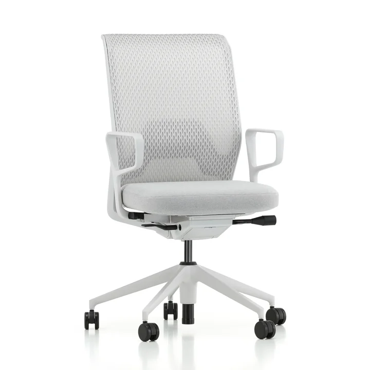 ID Mesh , soft grey, FlowMotion avec inclinaison vers l'avant/réglage de la profondeur d'assise, accoudoirs annulaires (roulettes pour sols durs) de Vitra