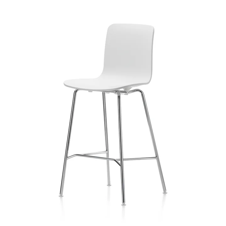 Hal Tabouret de bar, medium, blanc / chrome / patins en plastique blanc de Vitra
