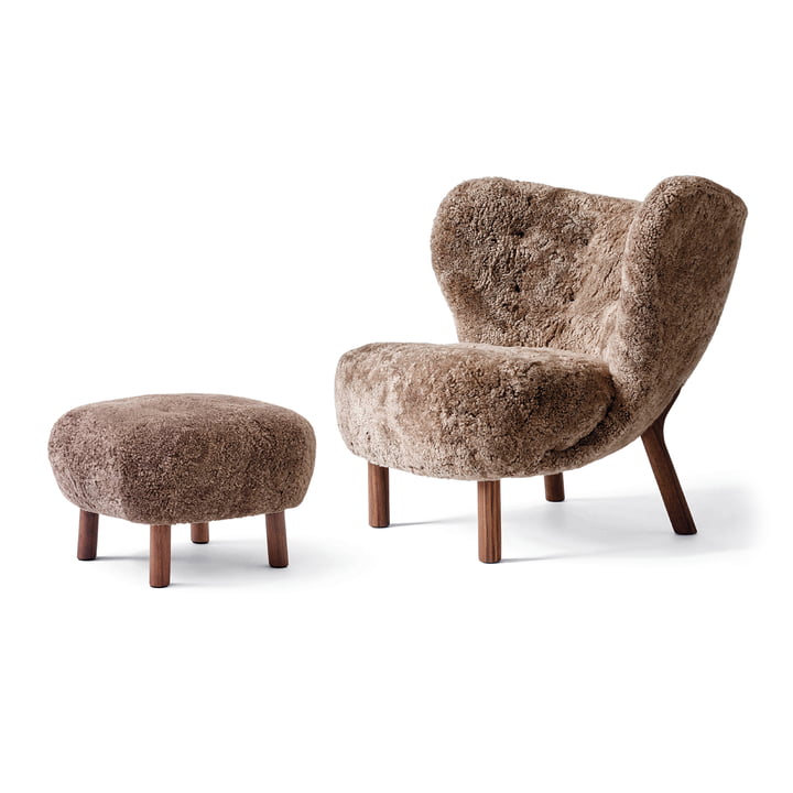 Little Petra VB1 Lounge Chair, Incl. Pouf ATD1 & Tradition dans la finition noyer / peau de mouton Sahara