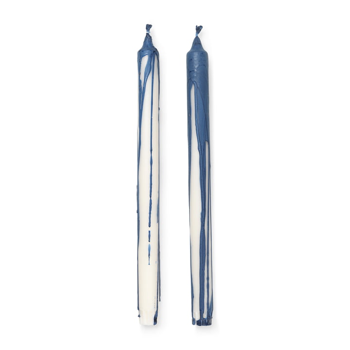 Dryp Bougies en bâton de ferm Living dans le design bleu foncé / blanc
