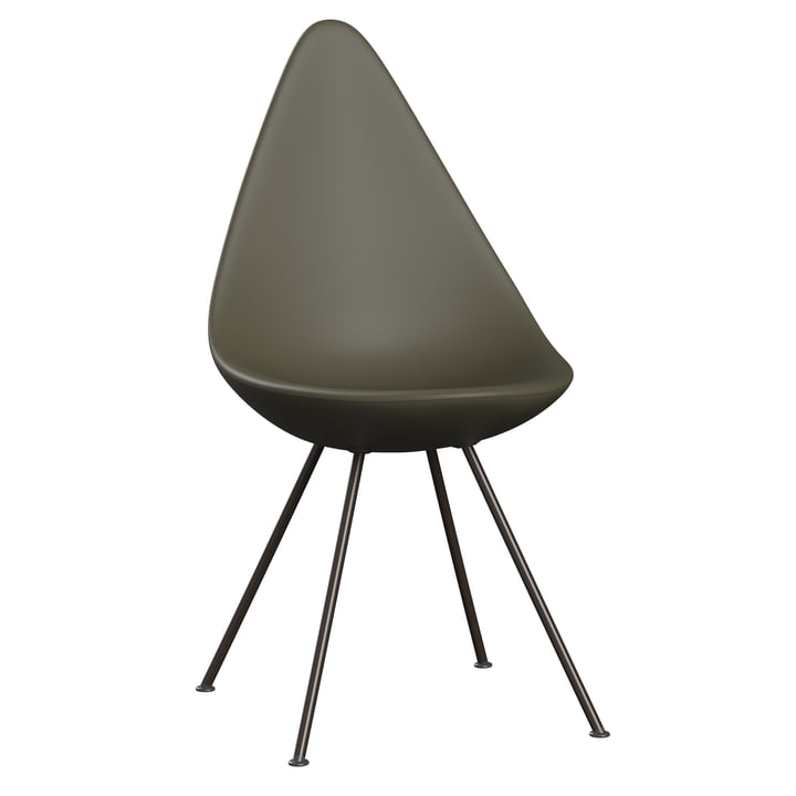 Drop Chaise de Fritz Hansen dans la version vert olive / bronze brun