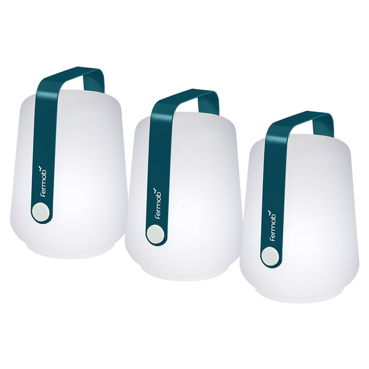 La lampe LED rechargeable Balad de Fermob , H 12 cm, Set de 3 pièces, bleu acapulco