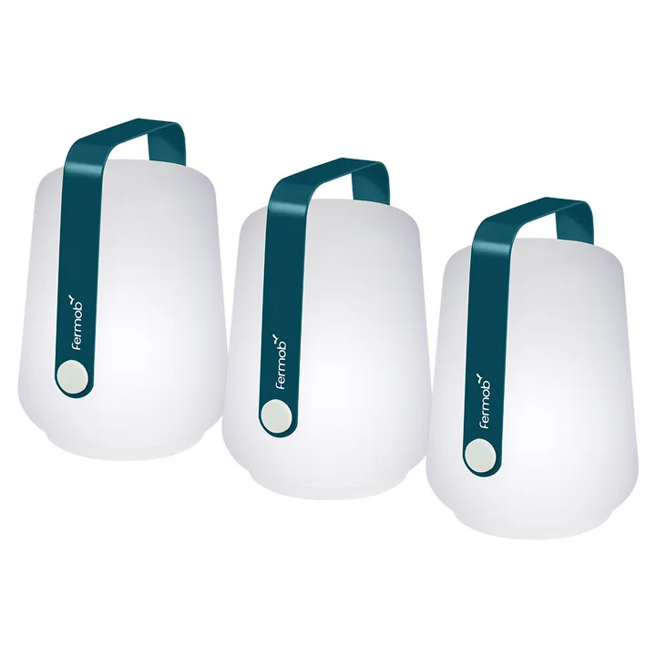 La lampe LED rechargeable Balad de Fermob , H 12 cm, Set de 3 pièces, bleu acapulco