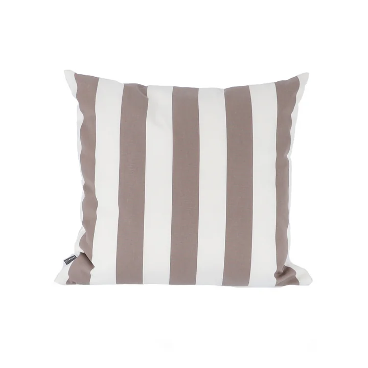 Somnia Coussin d'extérieur, 48 x 48 cm de Jan Kurtz en rayures blanches / taupe