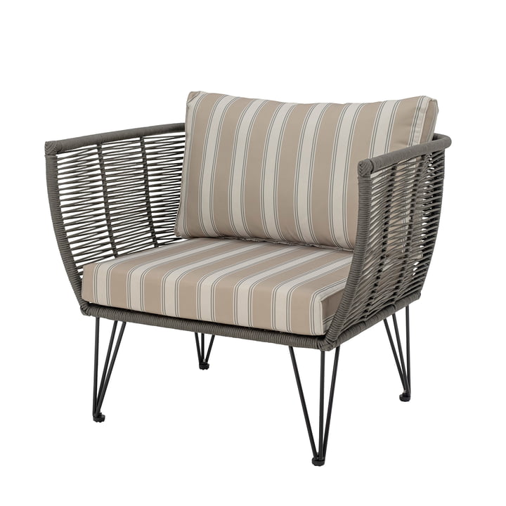 Mundo Lounge Chair avec coussin de Bloomingville en vert / blanc beige rayé