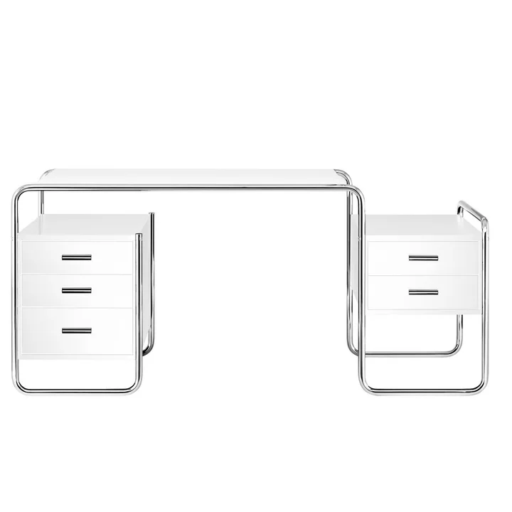 S 285 Bureau, chrome / frêne blanc pur vernis à film fermé (RAL 9010) de Thonet