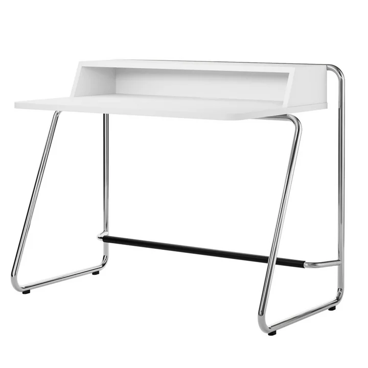 Thonet - CADRE DE TABLE S 1200 Secrétaire, chrome / corps en frêne laqué blanc pur (RAL 9010) / plateau en frêne laqué blanc pur (RAL 9010)