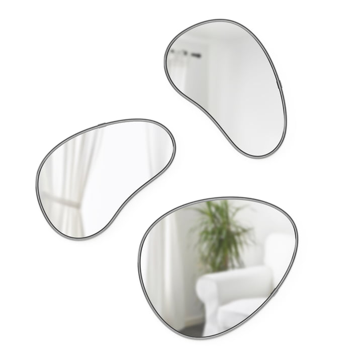 Hubba Pebble Miroir mural, set de 3, titane de Umbra