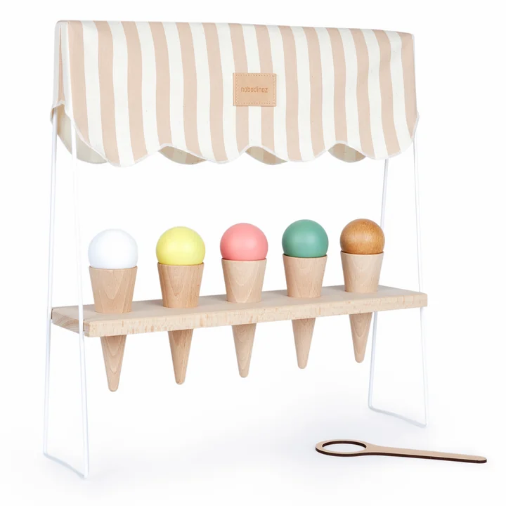 Ice Cream Corner Jouets en bois, taupe stripes de Nobodinoz