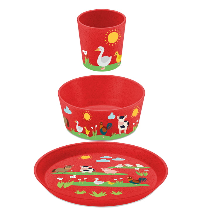 Connect Set de vaisselle pour enfants Farm, organic red (set de 3) de Koziol