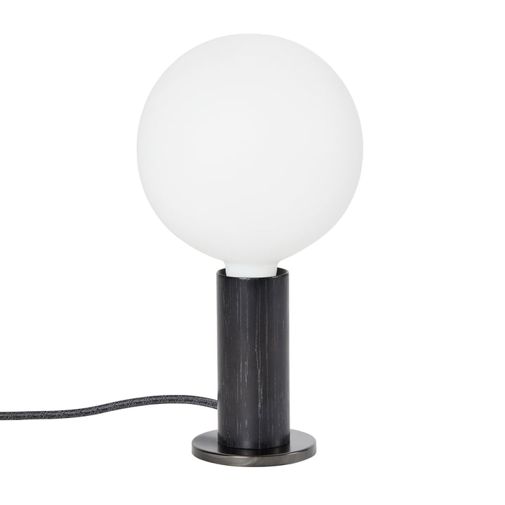Chêne Knuckle Lampe de table, chêne noir / acier (édition limitée) comprenant une ampoule LED Sphere IV E27 8W, Ø 15 cm, blanc mat par Tala