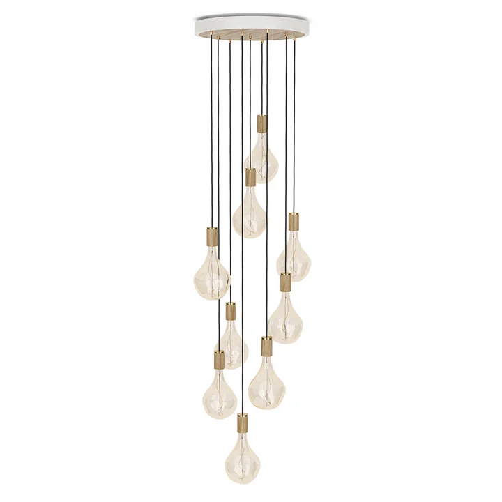 Chêne Nine Suspension en blanc / laiton dans l'ensemble de Tala y compris 9 x Voronoi II ampoules LED E27