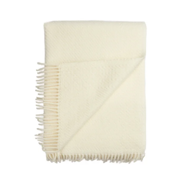 Kattefot Couverture en laine, 140 x 220 cm, crème de Røros Tweed