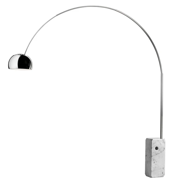 Lampadaire LED Arco de Flos en acier inoxydable / marbre blanc