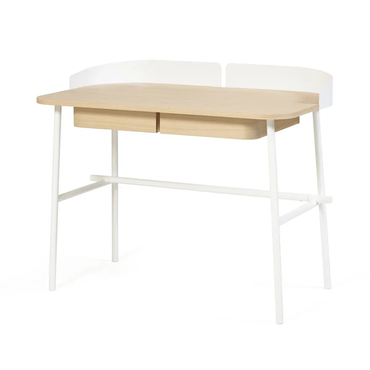 Hartô - Victor Bureau L 100 cm, chêne naturel, métal blanc brillant