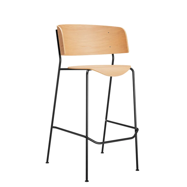 Wagner Tabouret de bar de OUT Objekte unserer Tage dans la version H 75 cm, chêne laqué mat / noir