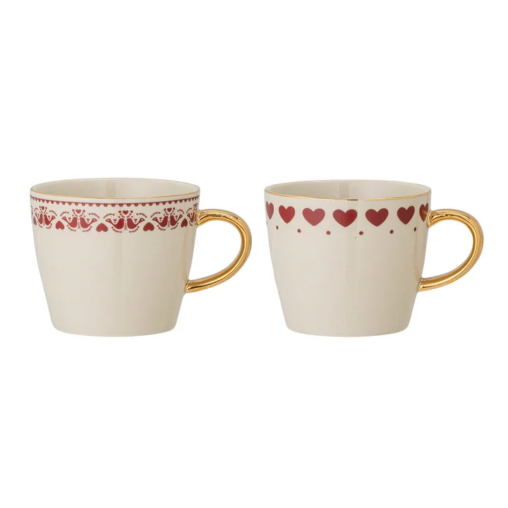 Bloomingville - Jolly Tasse de Noël avec anse, Ø 9 cm, H 8 cm, rouge / blanc (set de 2)
