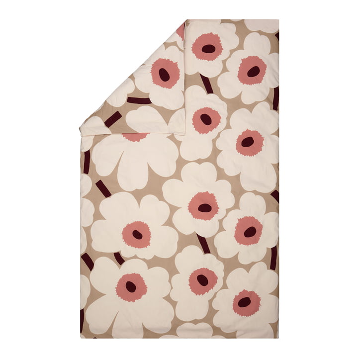 Unikko Housse de couette, beige / coton blanc / rose de Marimekko