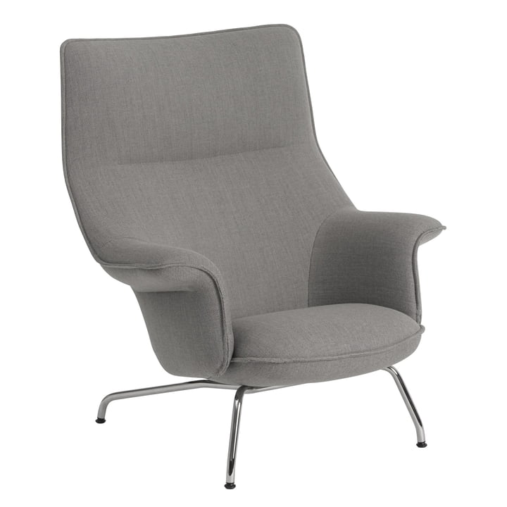 Doze Lounge Chair, piétement chromé / revêtement gris (Re-Wool 128) de Muuto