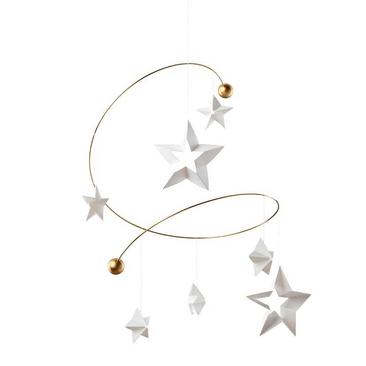 Starry Night Mobile 7, blanc / or de Flensted Mobiles