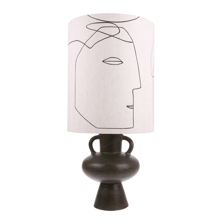 Pied de lampe de table en grès avec poignées, rough grey + Printed Faces Abat-jour, L de HKliving