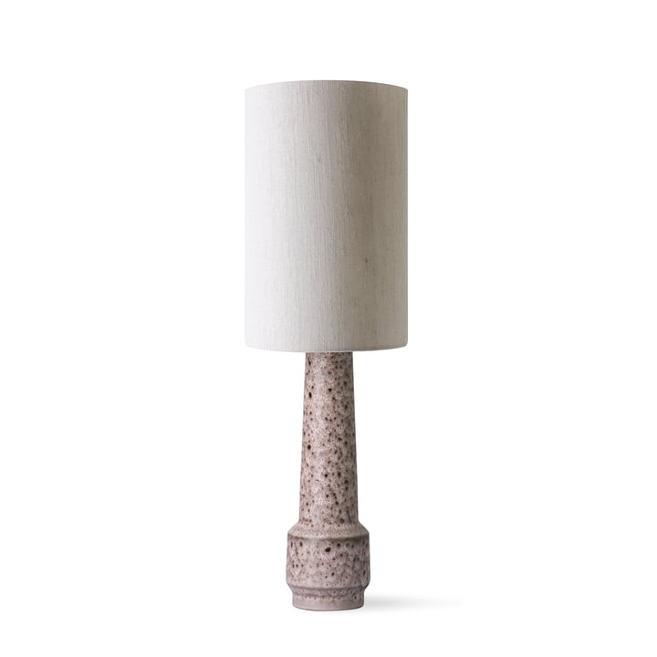 Retro Pied de lampe de table, H 45 cm, brun + abat-jour en lin, Ø 24,5 cm, naturel de HKliving