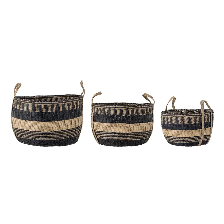 Sania Corbeille, jonc de mer, noir / marron (set de 3) de Bloomingville